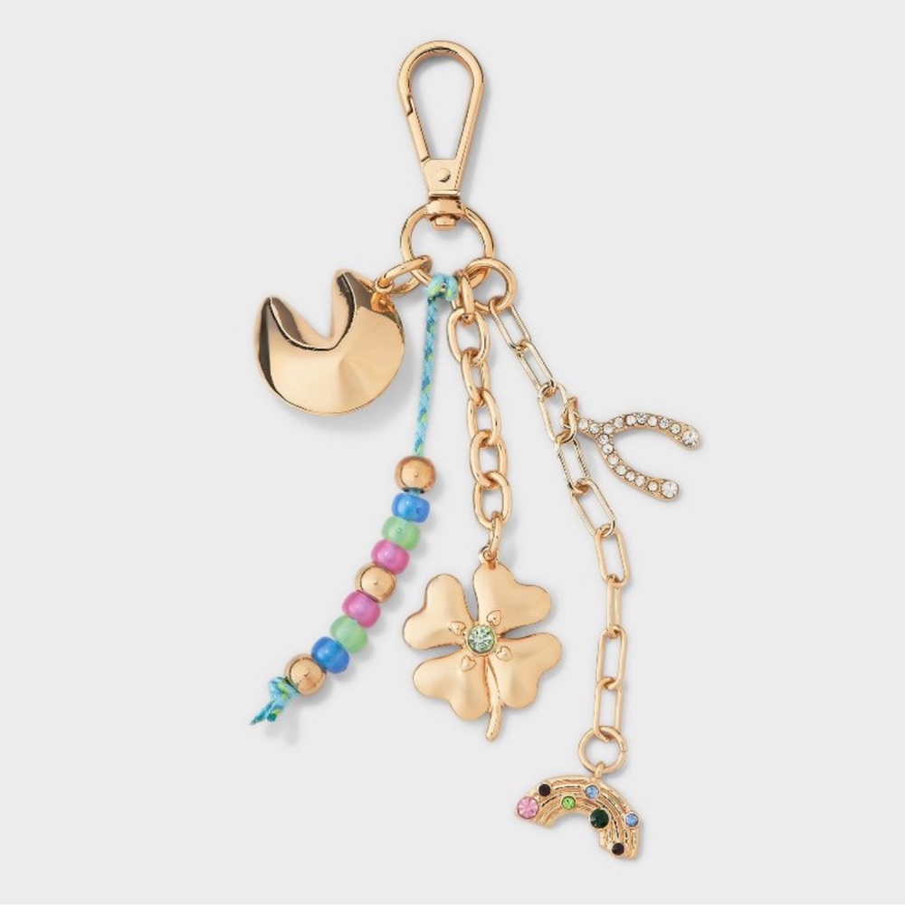 NWT Wishbone Clover Bag Charm - A New Day Gold